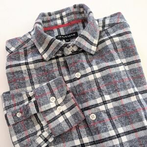 Izac&Adam Men's Red and Gray Plaid 100% Cotton Button Down Shirt ~ Size Large